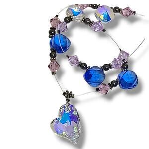 Crystal Glass Heart Pendant Crystal Bead Sterling Silver 925 Necklace‎ 19"